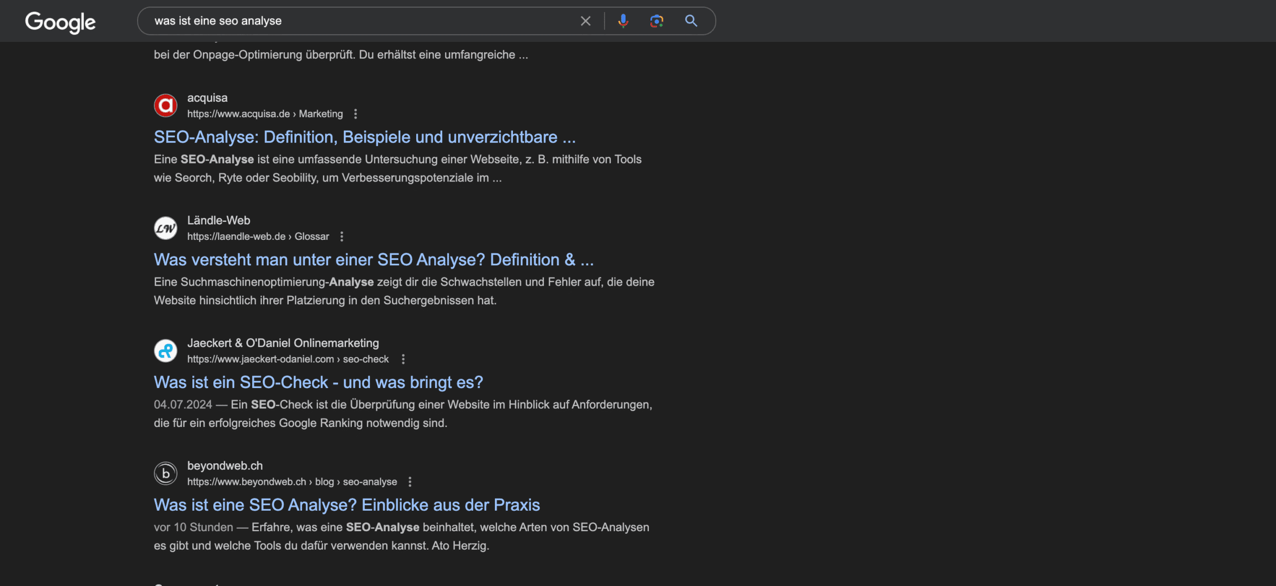 Suchergebnisse auf Google zum Thema “Was ist eine SEO Analyse“