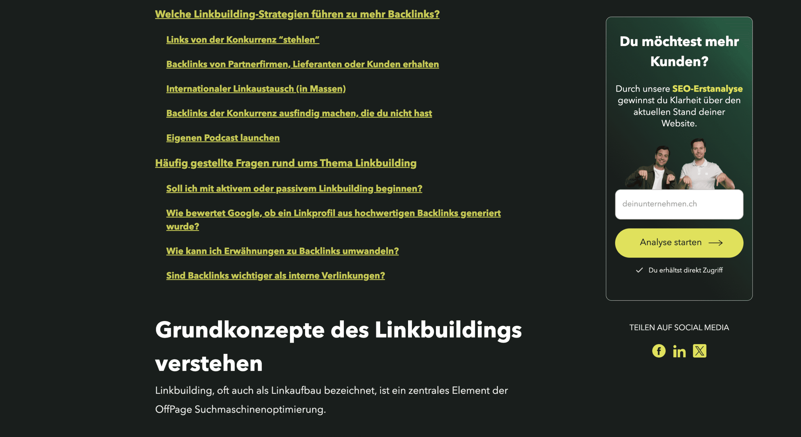 Inhaltsverzeichnis Backlink Guide - Teil 3