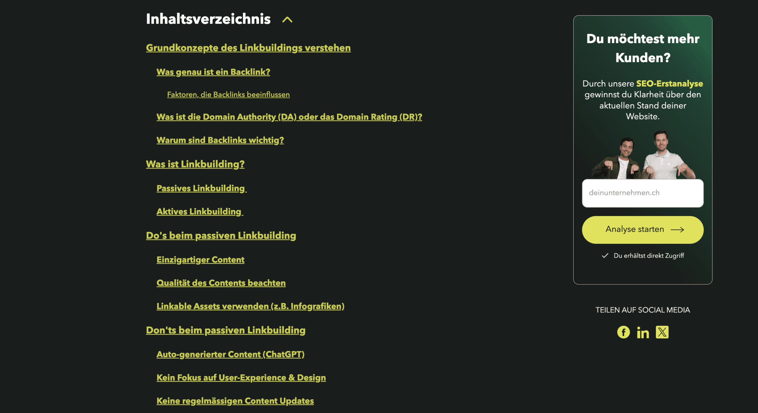 Inhaltsverzeichnis Backlink Guide - Teil 1