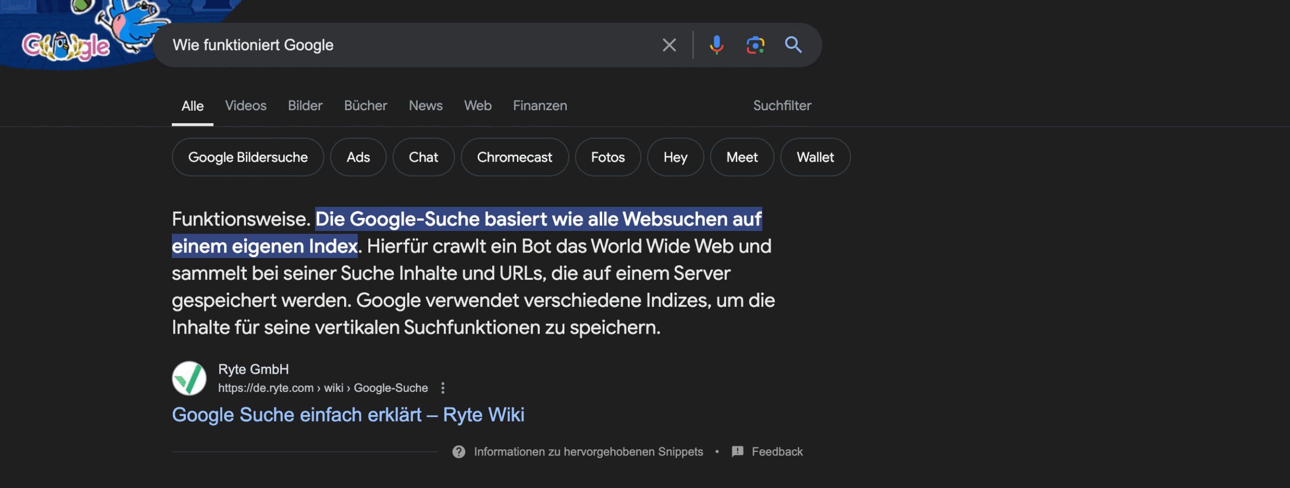 Beispiel Paragraph-Snippet “Wie funktioniert Google“