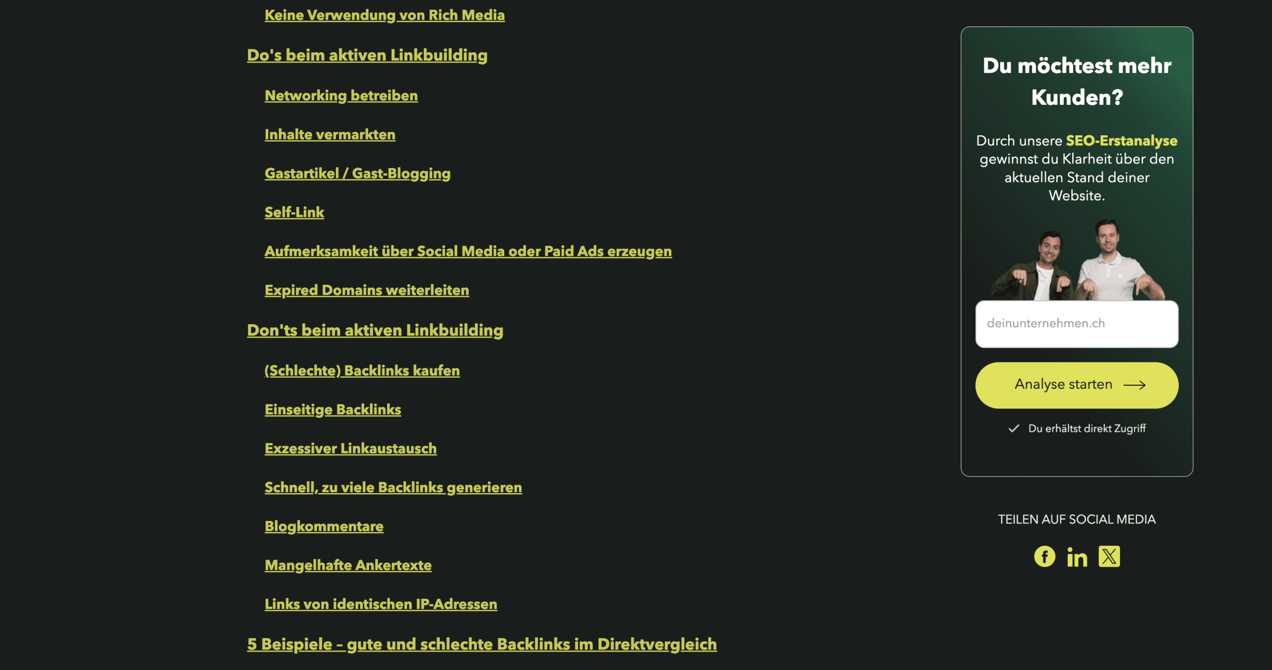 Inhaltsverzeichnis Backlink Guide - Teil 2
