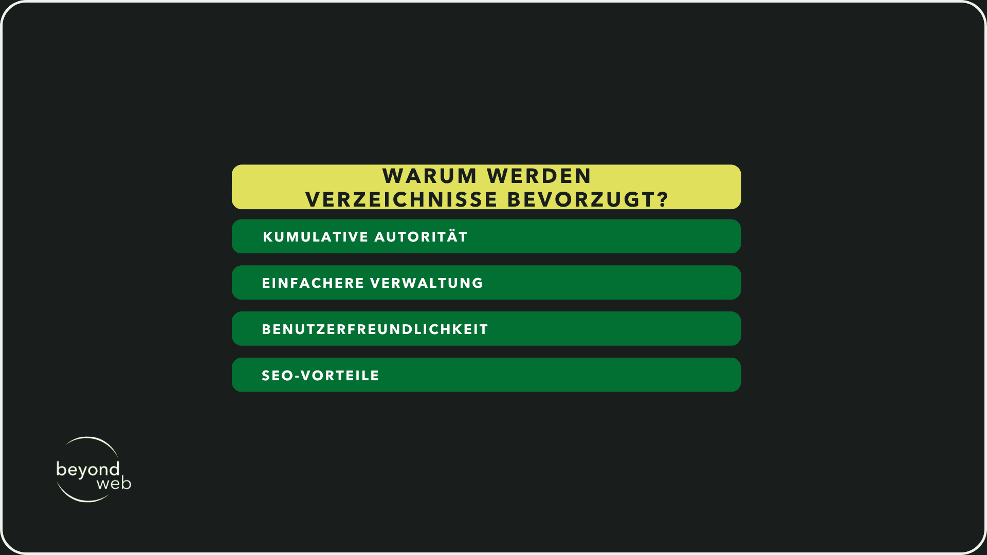 Tabelle, die aufzeigt, warum Verzeichnisse bevorzugt werden