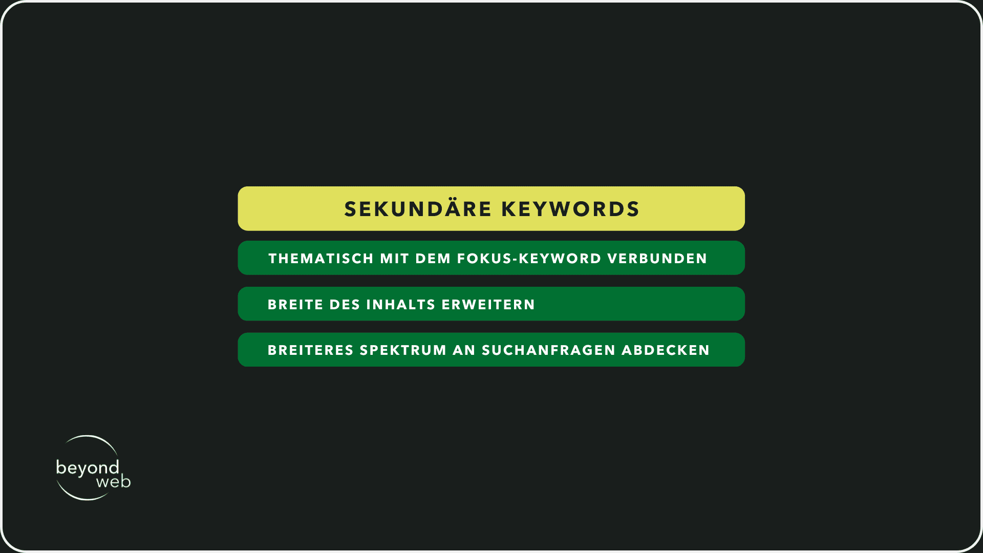 Wichtige Merkmale sekundäre Keywords