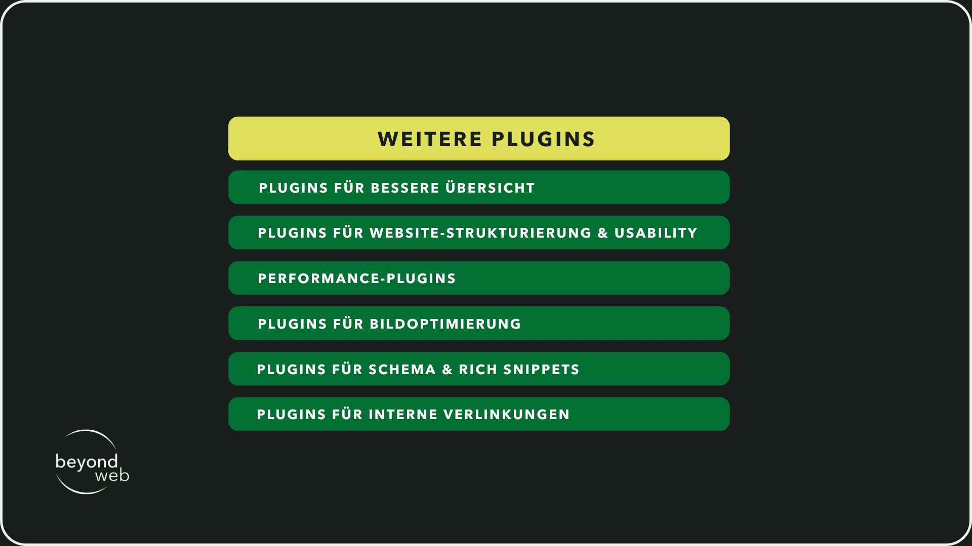 Zusätzliche Plugins sortiert nach ihrer Funktion
