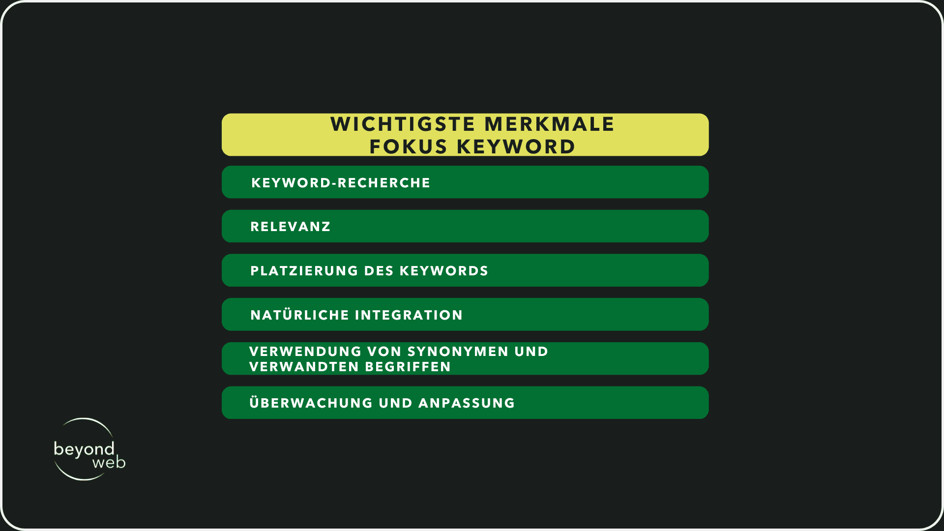 Wichtigste Merkmale Fokus Keyword
