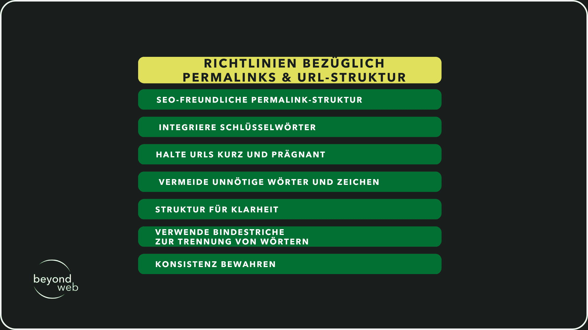 Tabelle zu den Richtlinien bezüglich Permalinks & URL-Struktur
