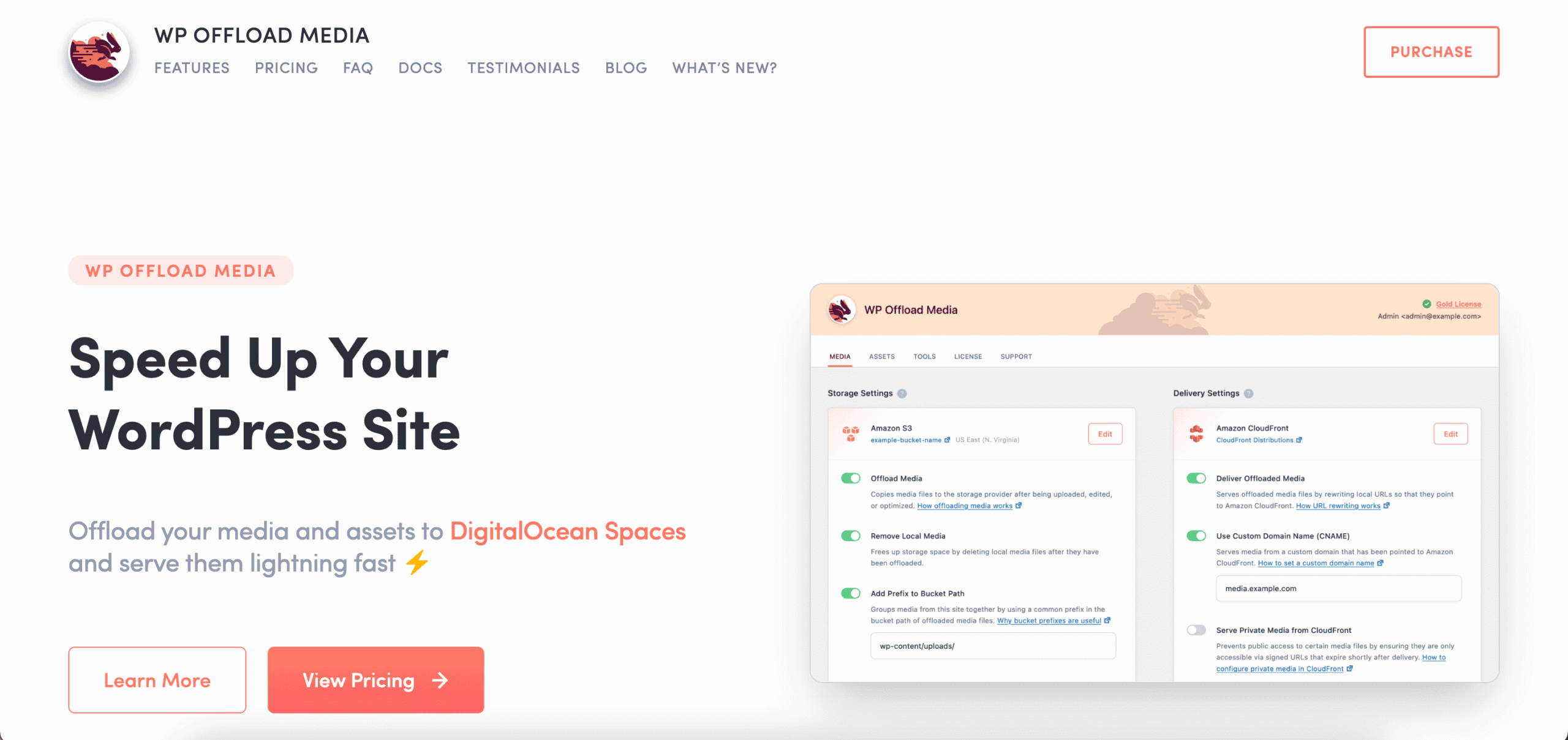 Screenshot der Plugin Website von WP Offload Media