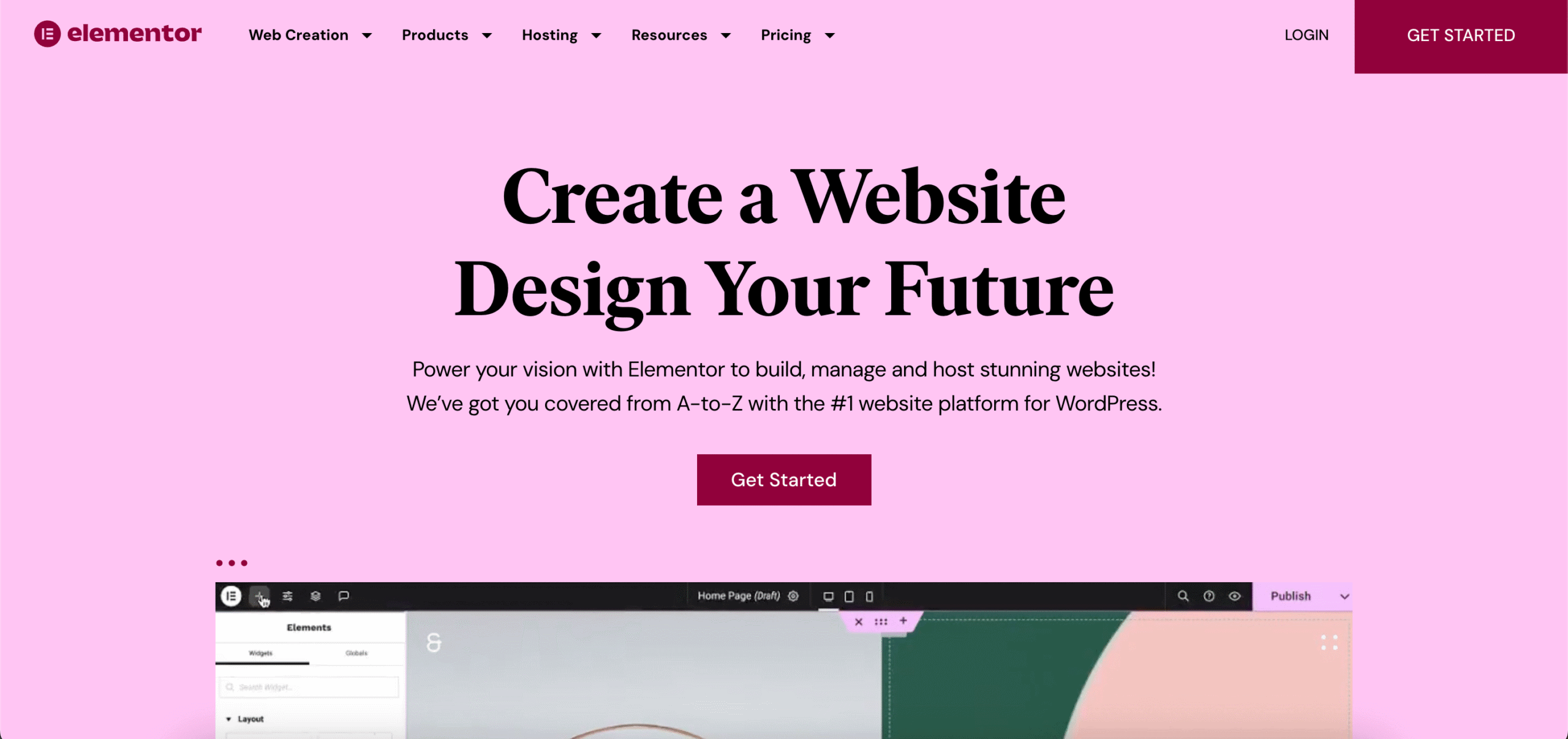 Screenshot der Plugin Website von Elementor