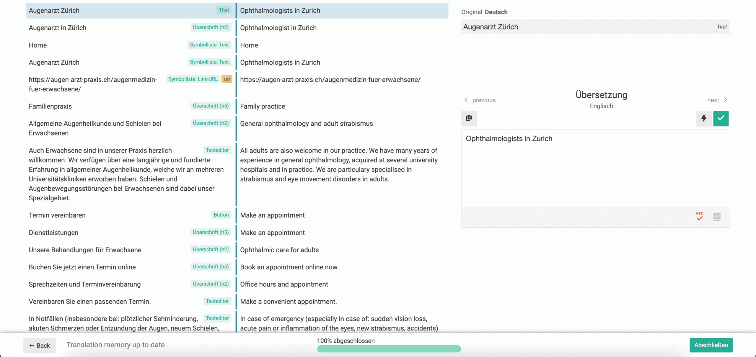 Screenshot vom Übersetzungsmanagement von WPML