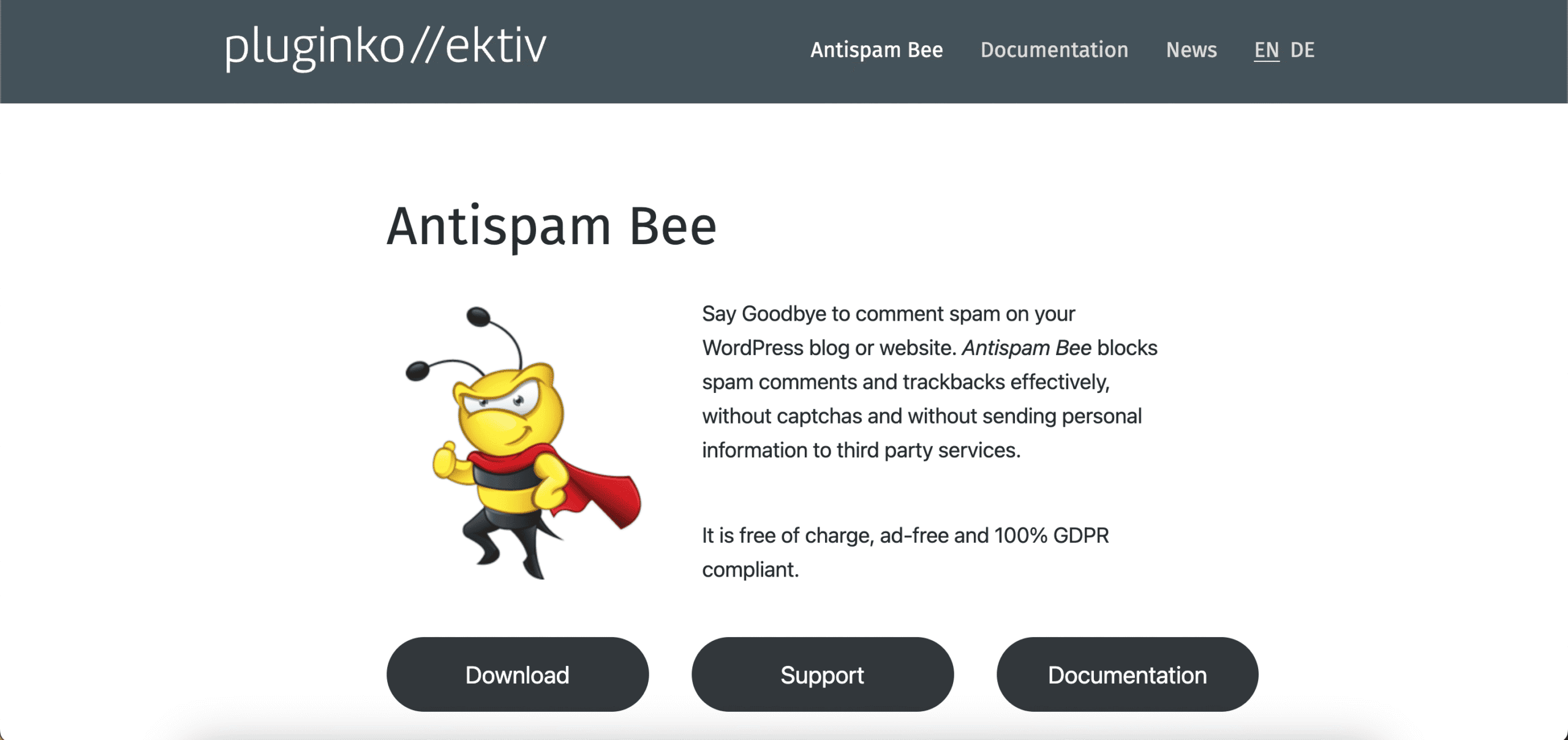 Screenshot der Plugin Website von Antispam Bee