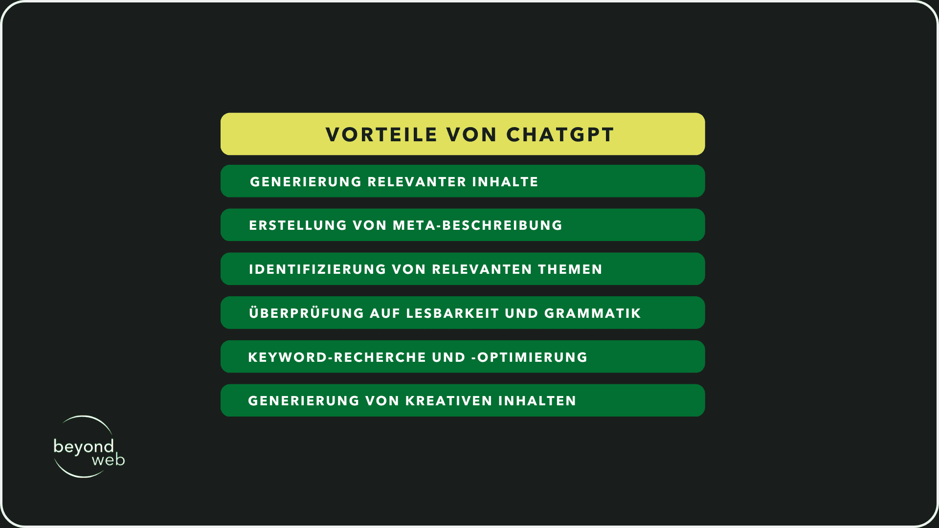 Tabelle, die die Vorteile von ChatGPT zeigt