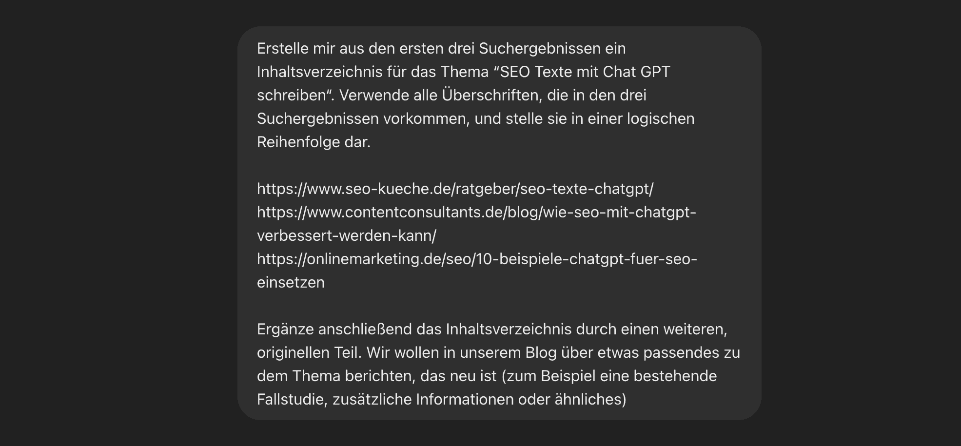 Beispiel für einen Prompt im Tool “ChatGPT“