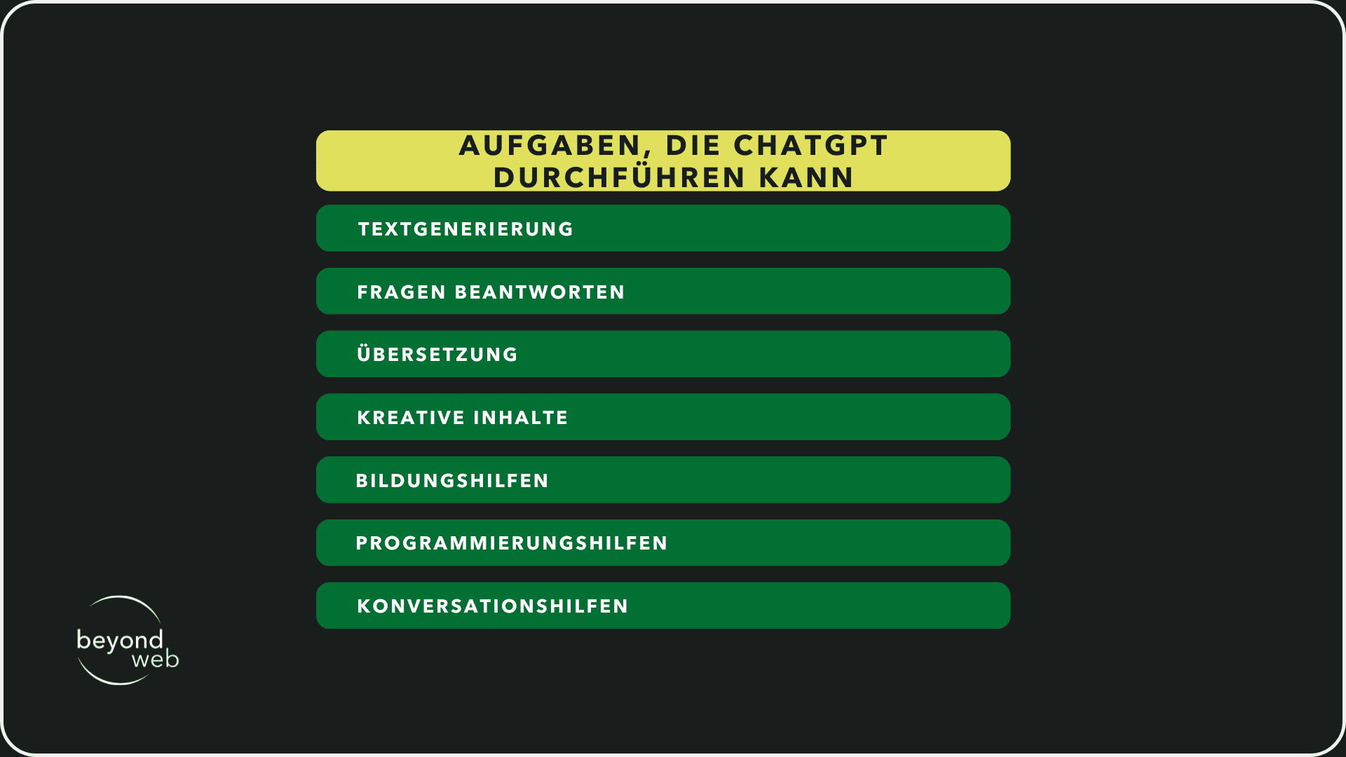 Tabelle, die die Aufgaben von ChatGPT zeigt