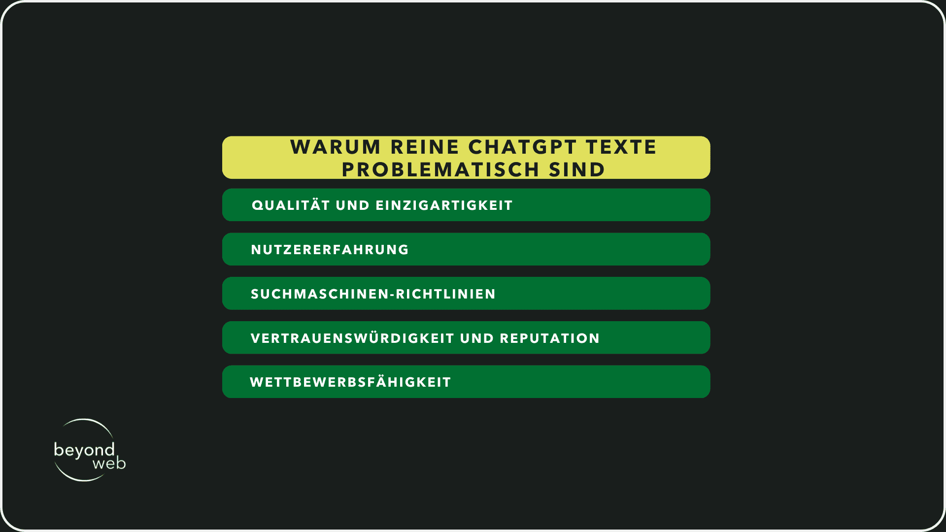 Tabelle, die aufzeigt, warum ChatGPT für SEO-Texte problematisch ist