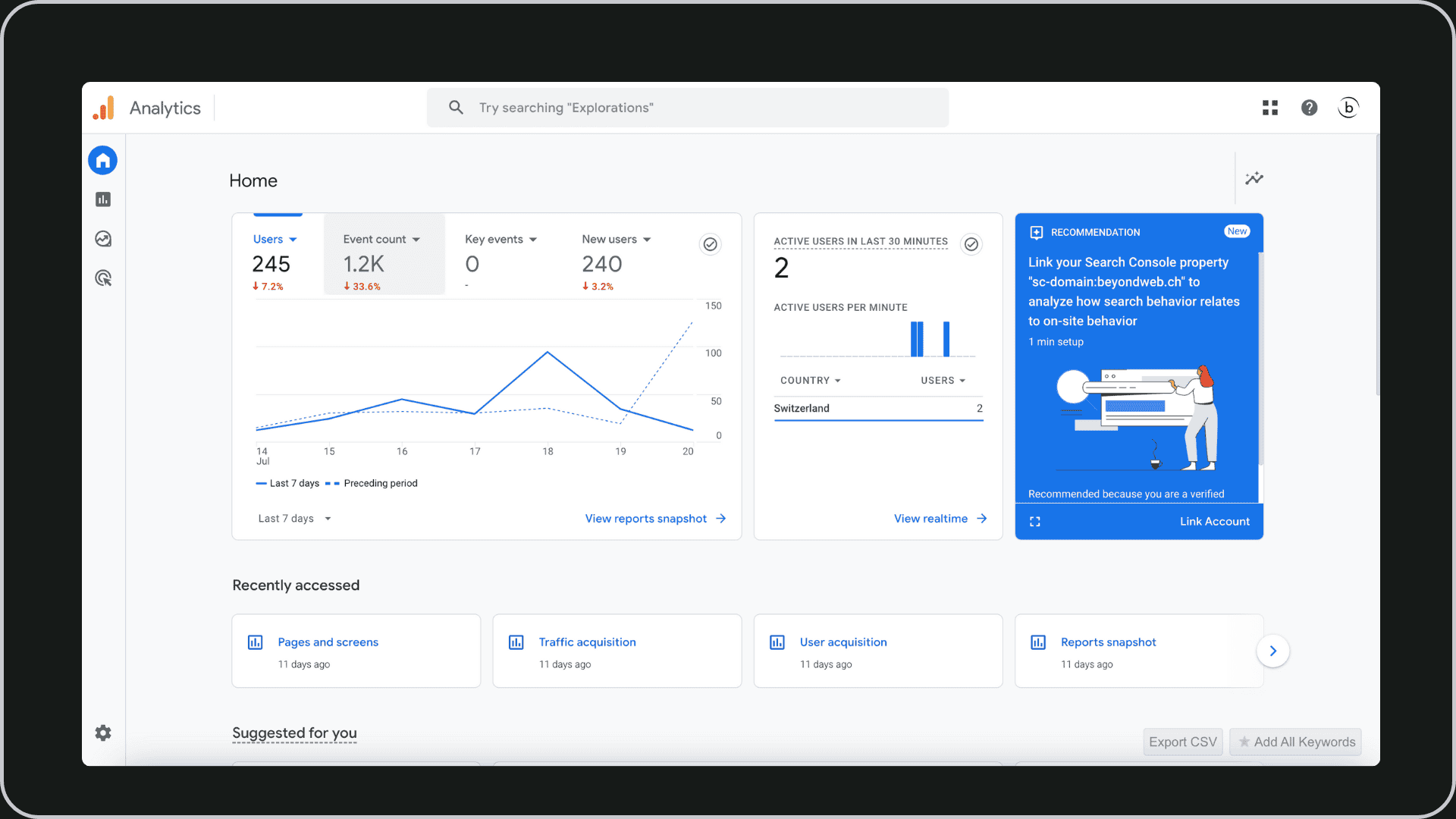 Screenshot einer Google Analytics 4 Property