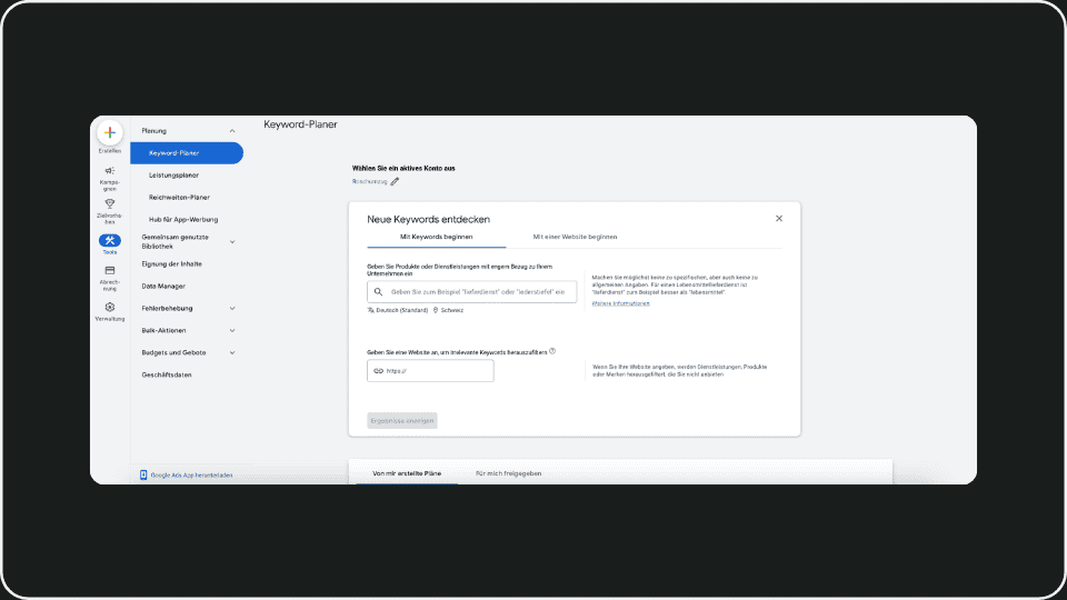 Screenshot from Google Keyword Planer