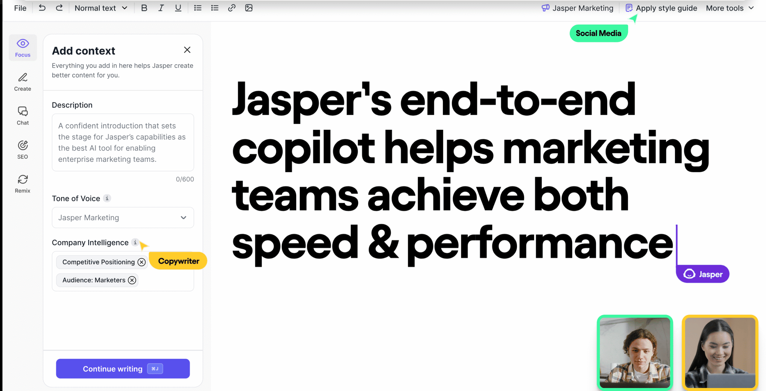 Übersicht Jasper.ai