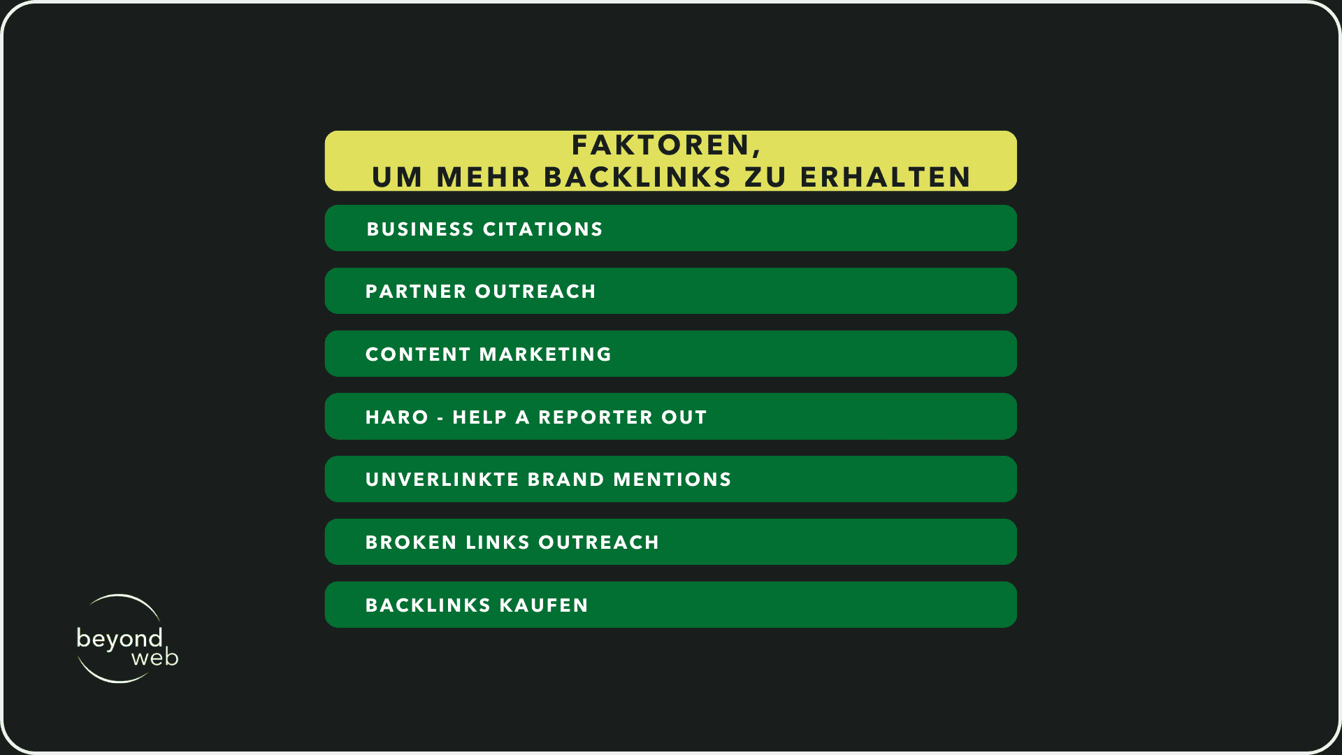 Tabelle die zeigt wie ich mehr Backlinks erhalten kann