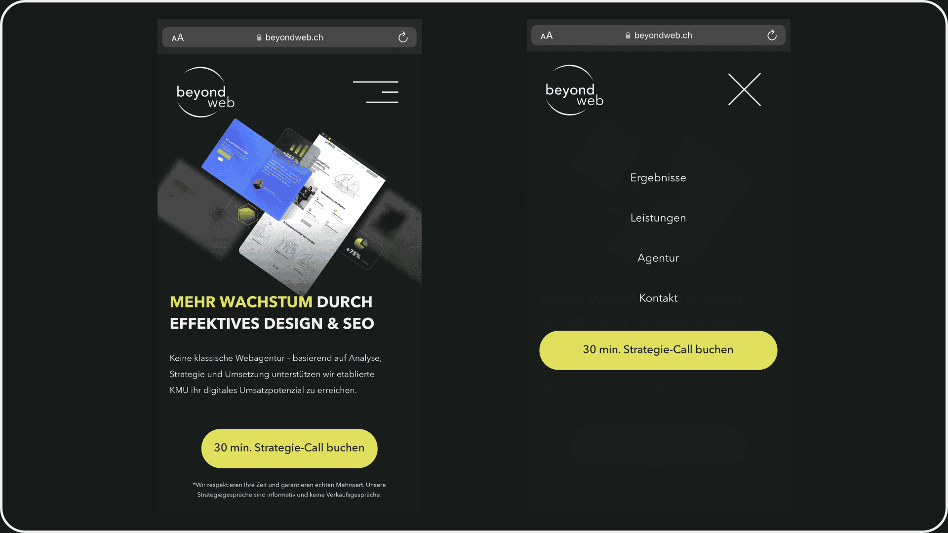 Beispiel der Website Beyondweb in der mobilen Ansicht