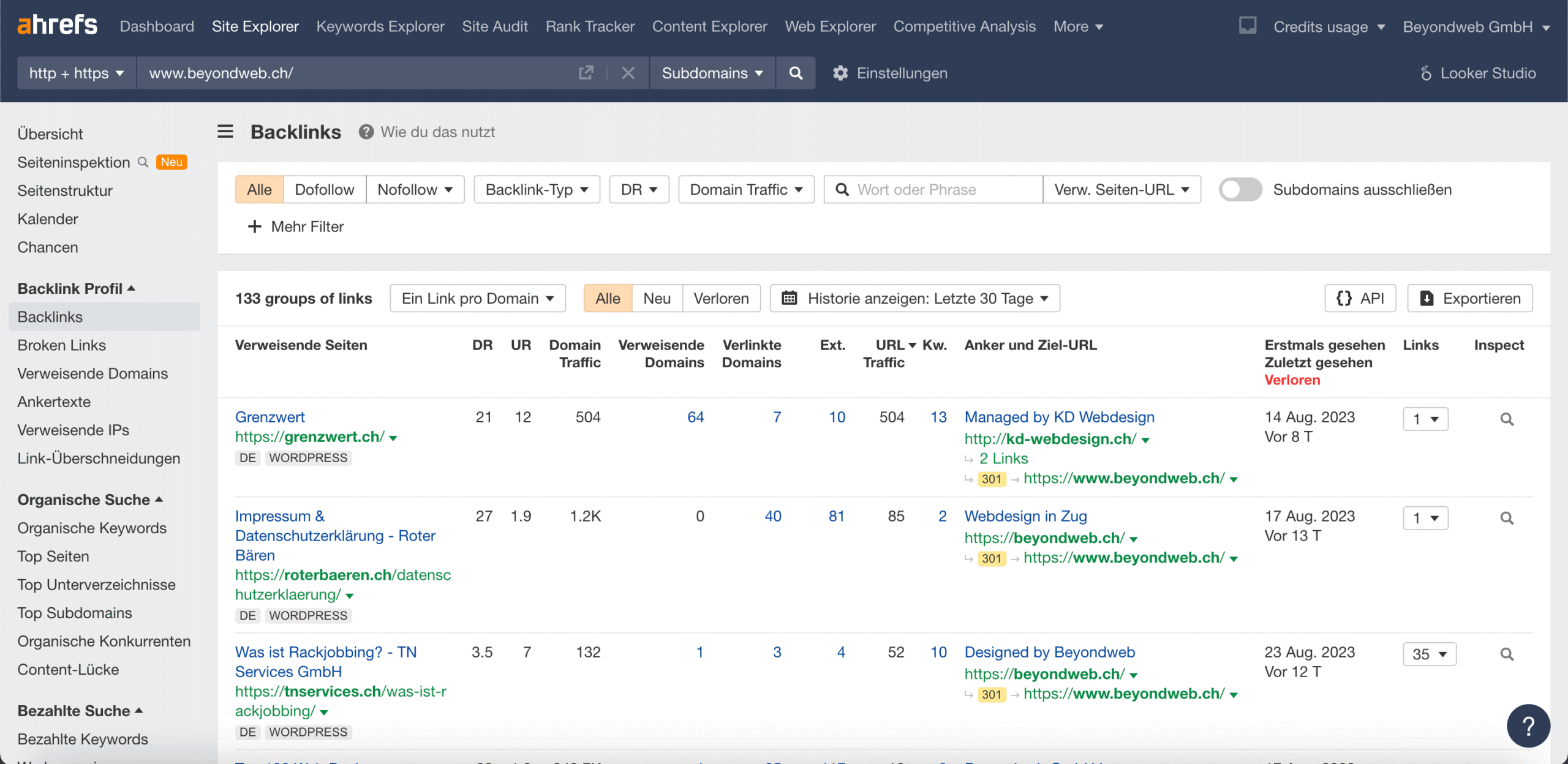 Screeenshot von Backlinks im Site Explorer von Ahrefs