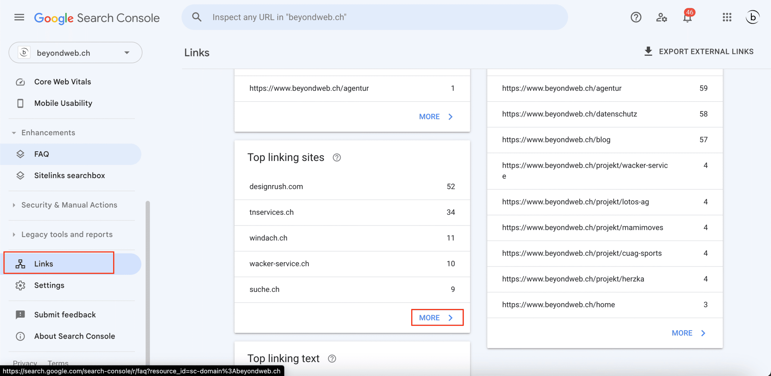 Erklärungsbild wie man Backlinks bei der Google Search Console finden kann