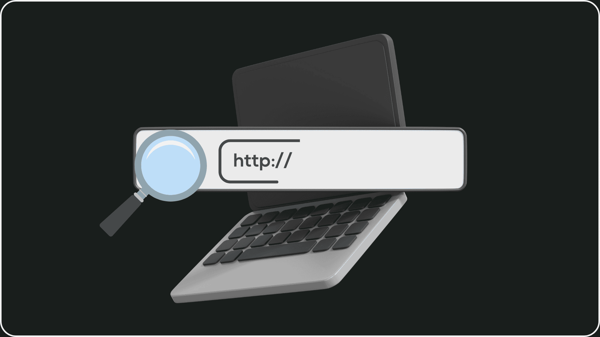Illustration eines Laptops mit einer URL-Suchleiste und einer Lupe die die inURL Abfrage symbolisieren