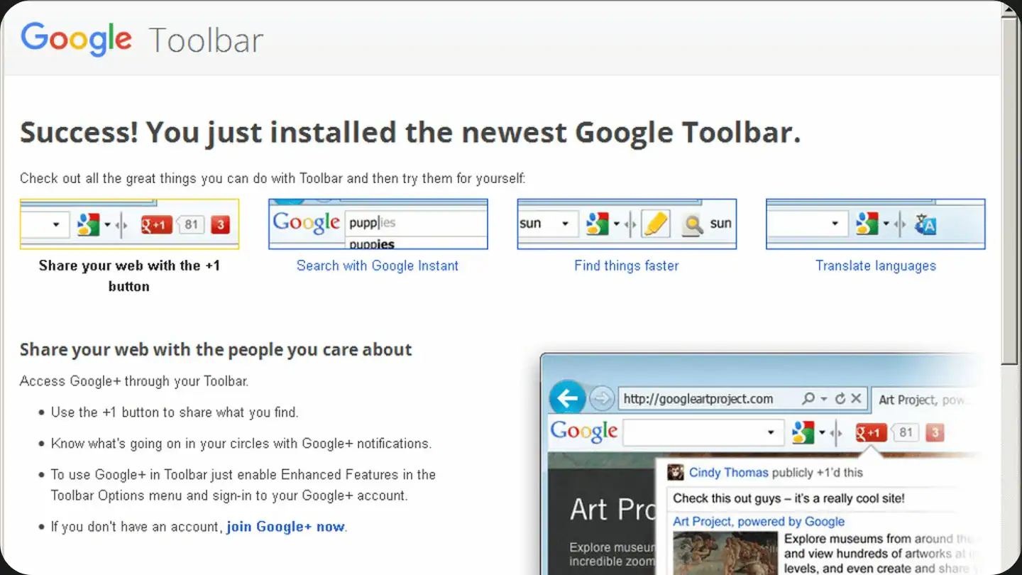 Screenshot der alten Google Toolbar