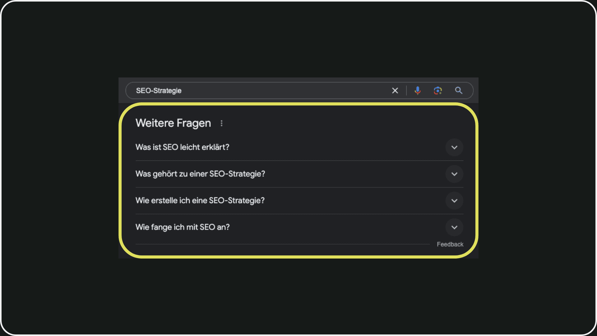 Beispiel Bild für ein People Also Ask Bereich zur Suchanfrage SEO-Strategie
