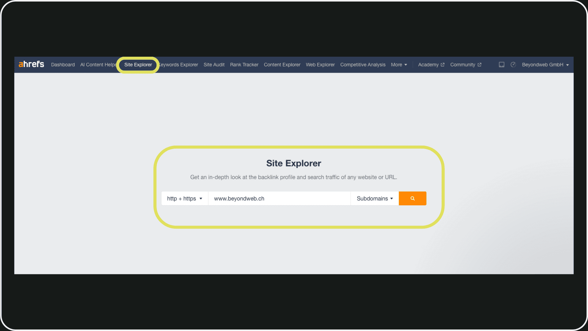 Bild, dass den Ahrefs Site Explorer zeigt