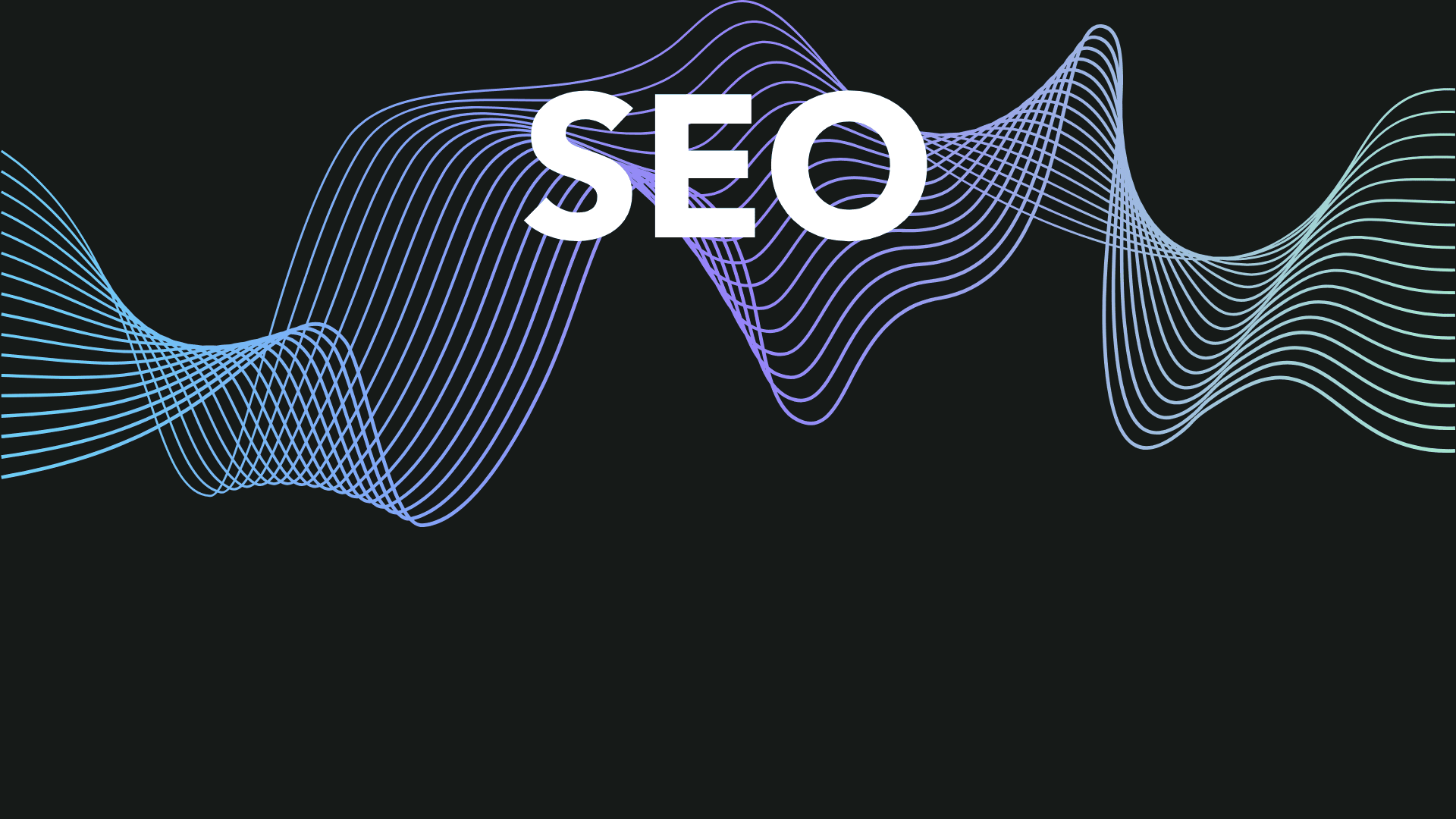 Das Wort „SEO“ in fettem weißen Text überlagert abstrakte, wellenförmige blaue und violette Linien auf schwarzem Hintergrund und deutet subtil auf die Frage hin, warum SEO für den digitalen Erfolg unerlässlich ist.