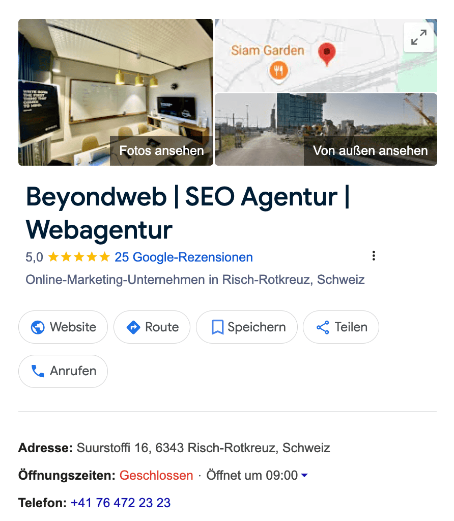Beispiel Google My Business (Beyondweb GmbH)