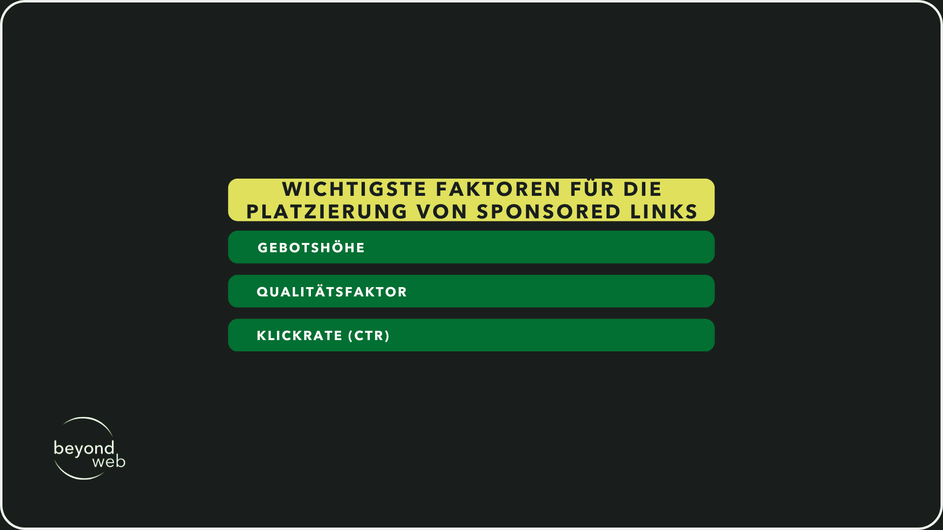 Tabelle, die die wichtigsten Faktoren für die Platzierung von Sponsored Links aufzeigt