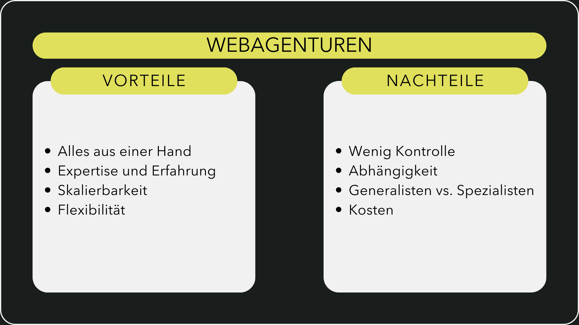 Vor- und Nachteile von Webagenturen