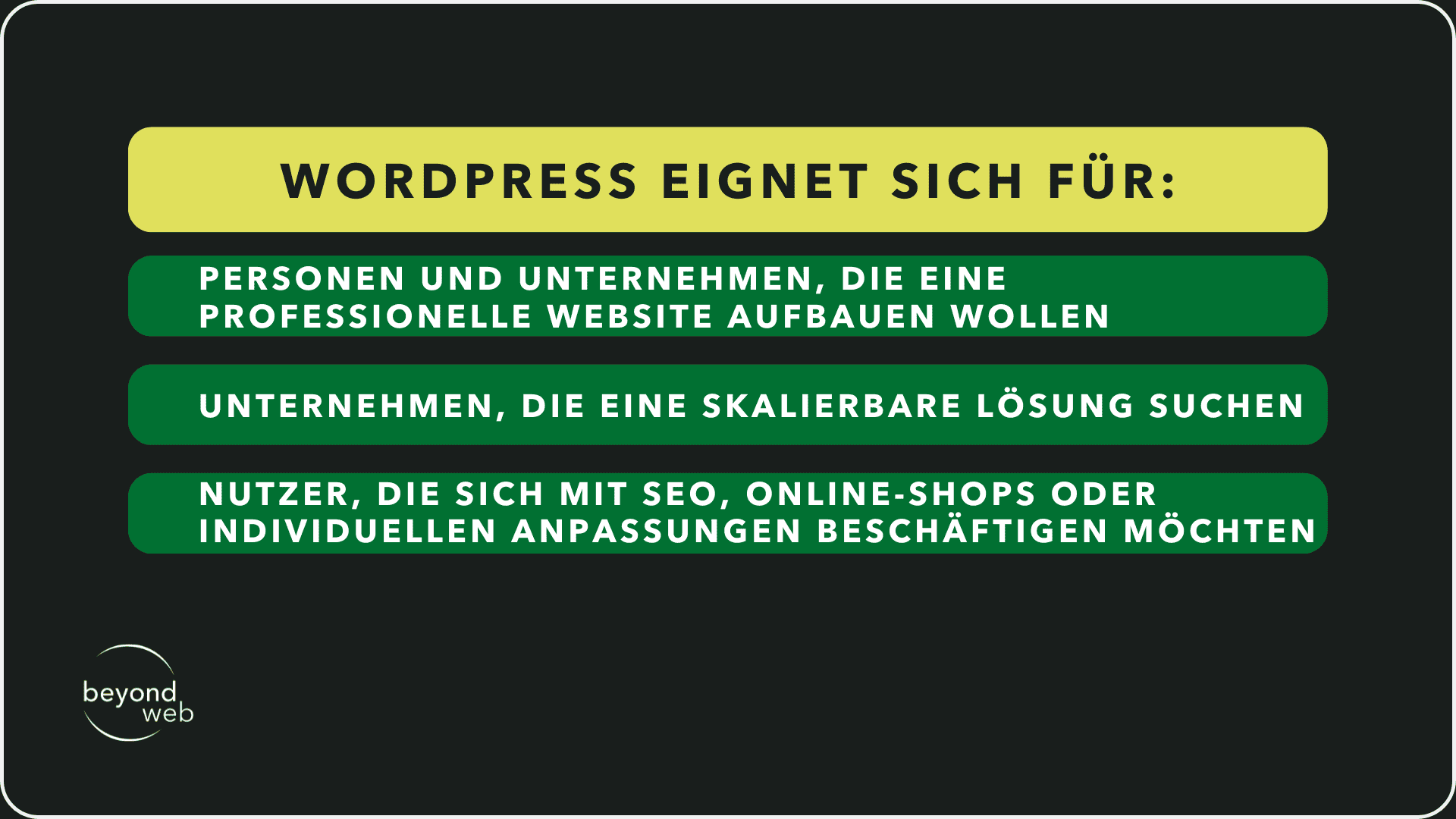 Tabelle, die aufzeigt, für wen sich WordPress idealerweise eignet