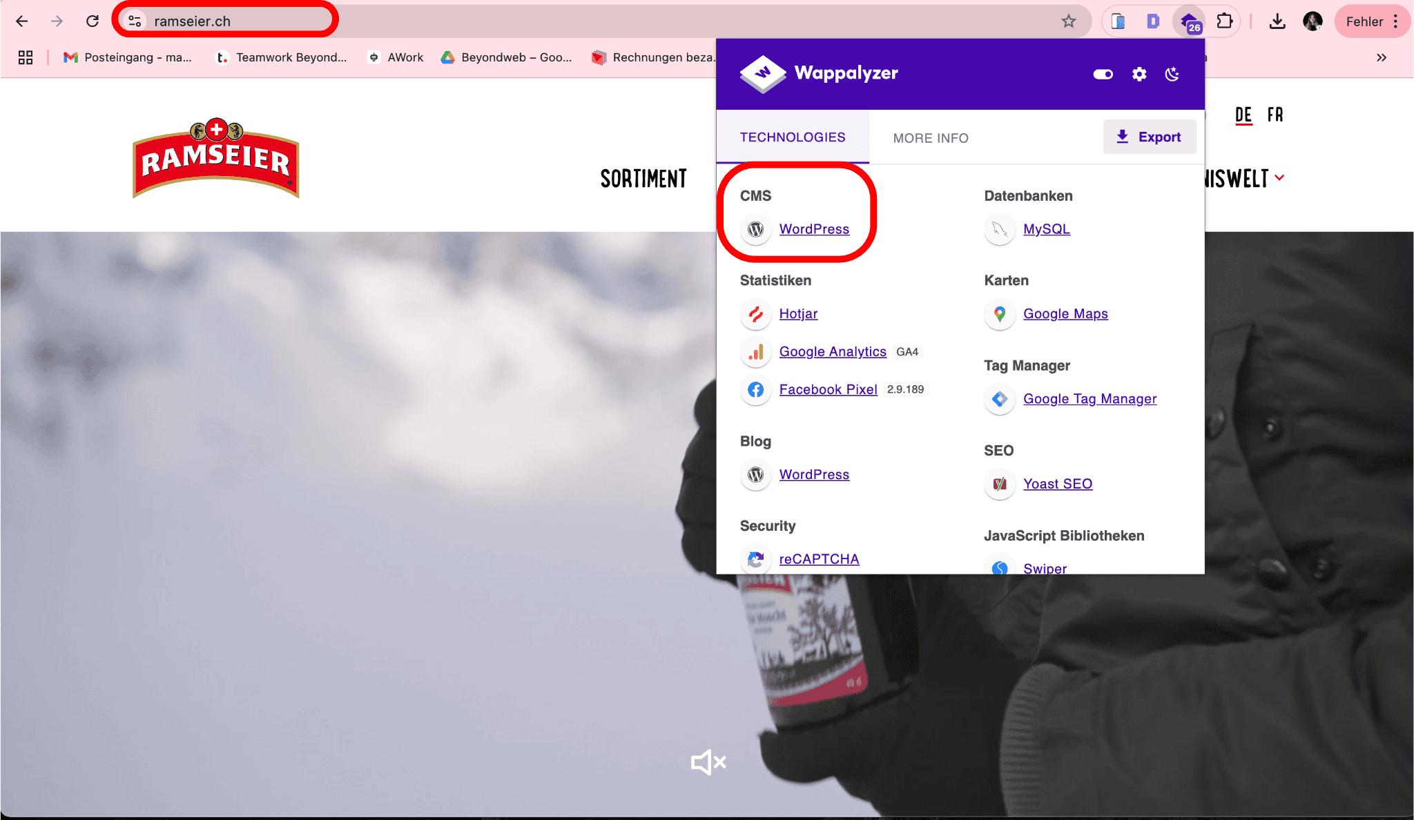 Screenshot von der Website 