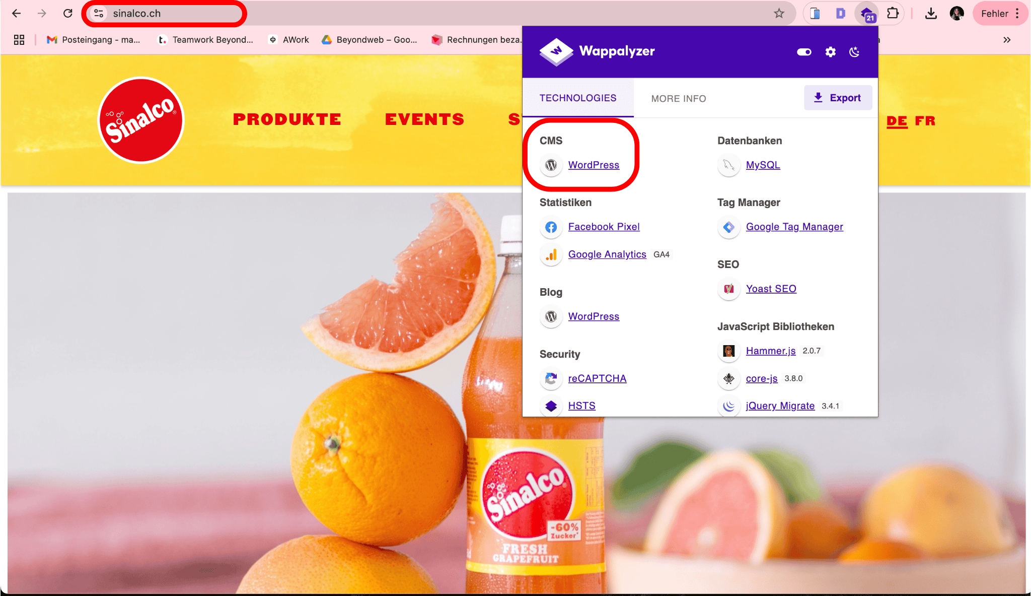 Screenshot von der Website 