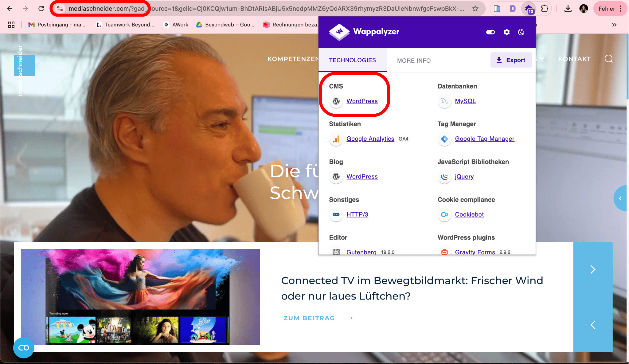 Screenshot von der Website 