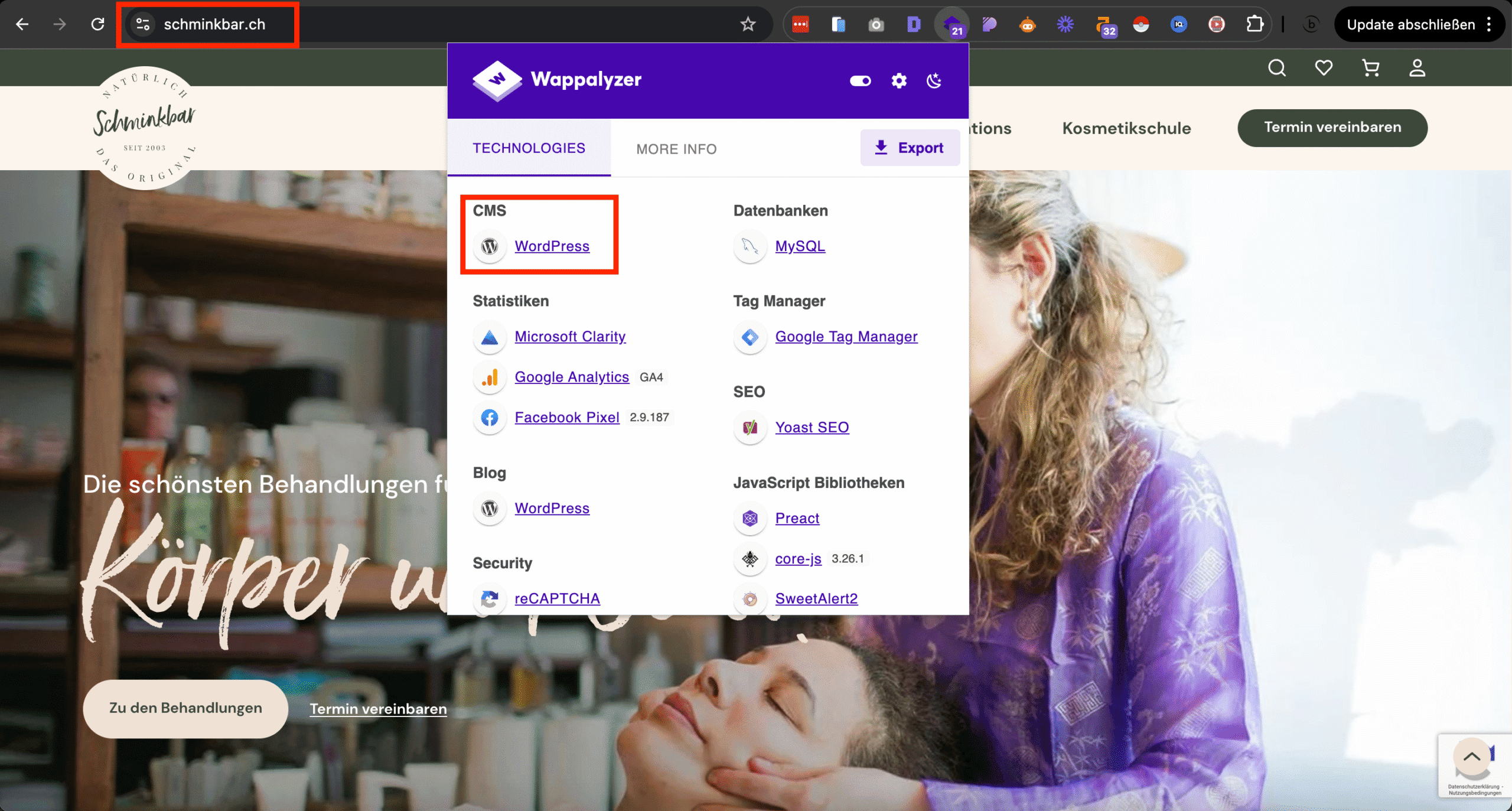 Screenshot von der Website 