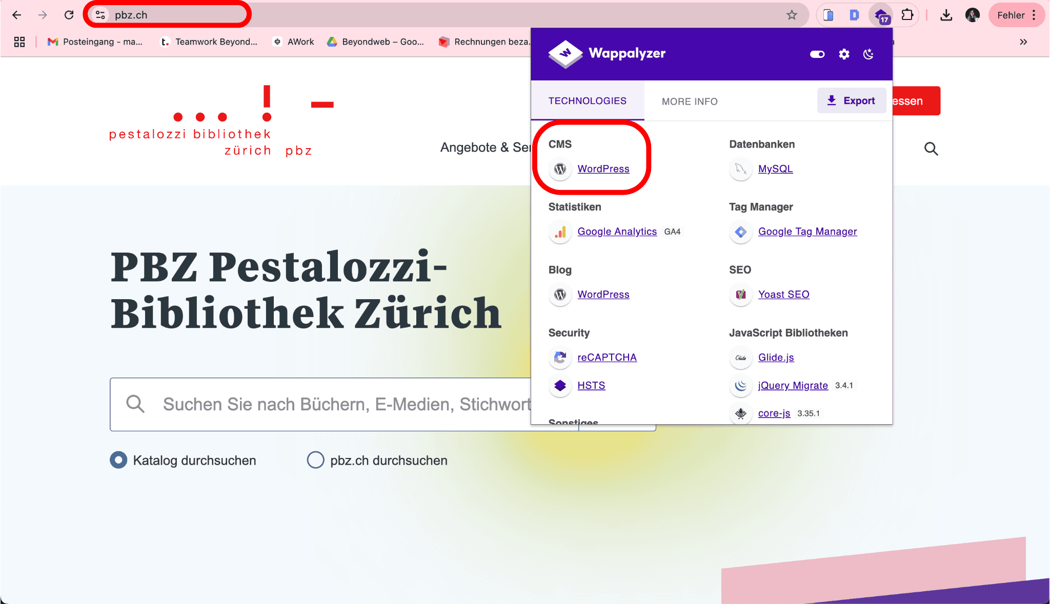 Screenshot von der Website 