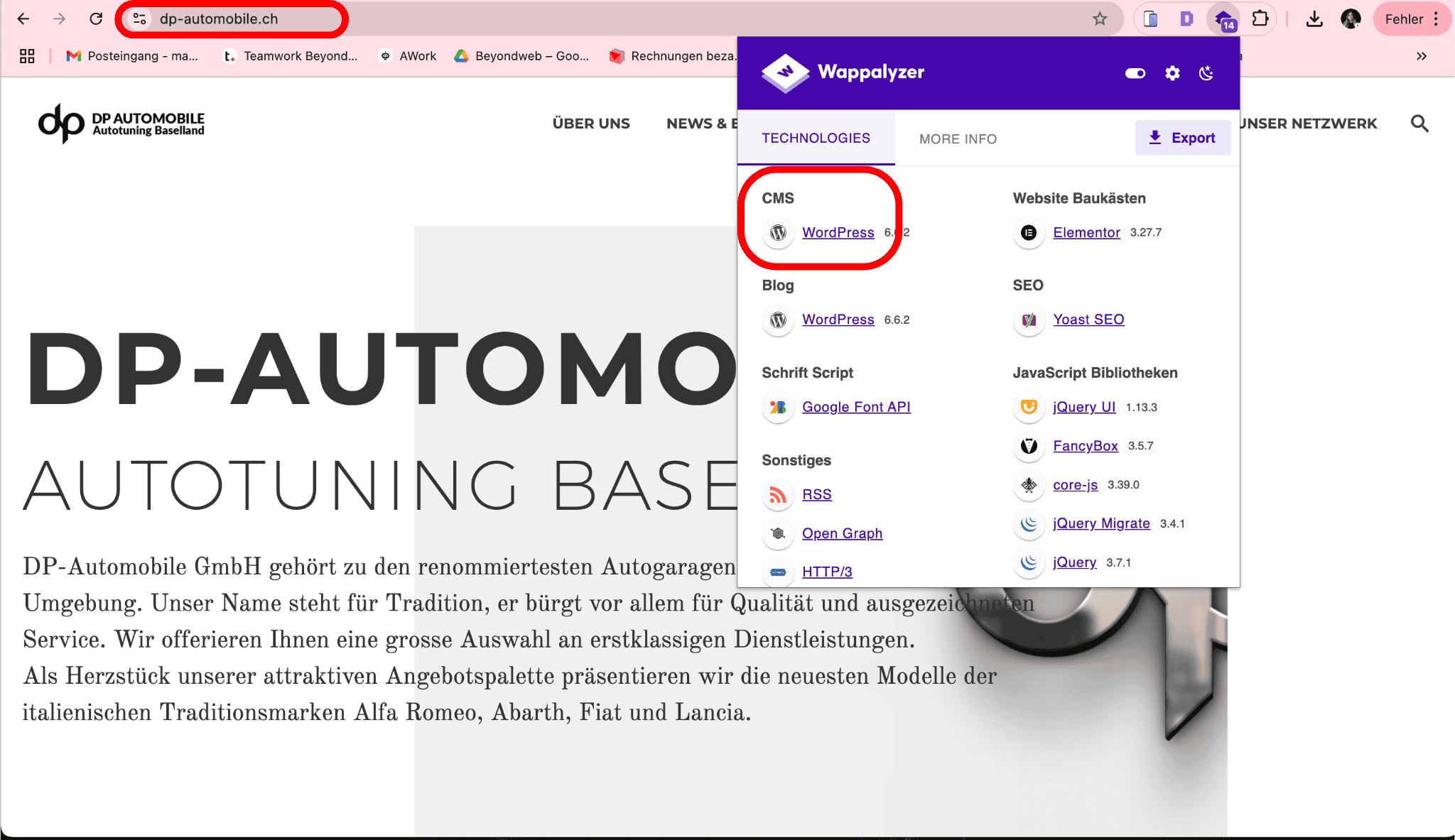 Screenshot von der Website 
