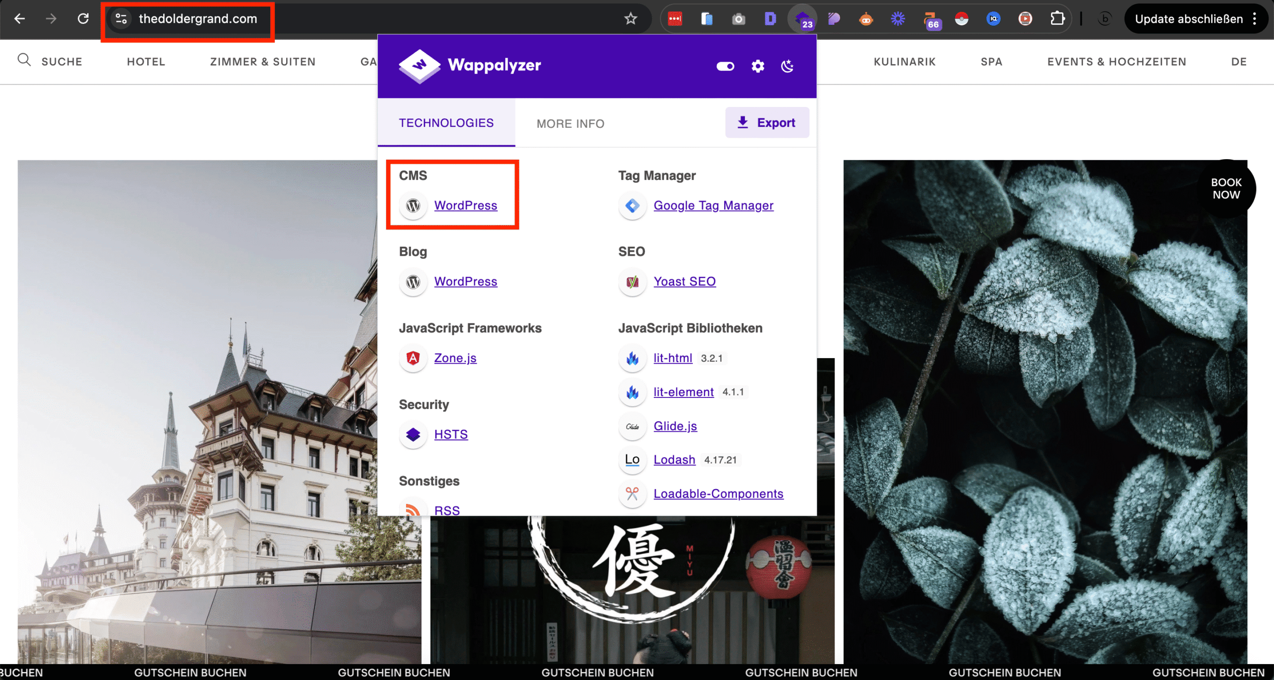 Screenshot von der Website 