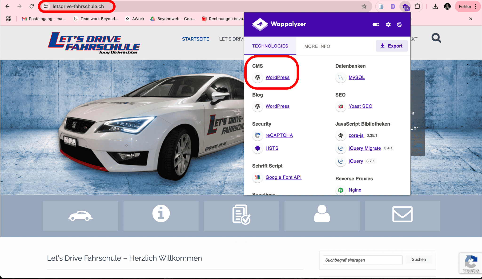 Screenshot von der Website 
