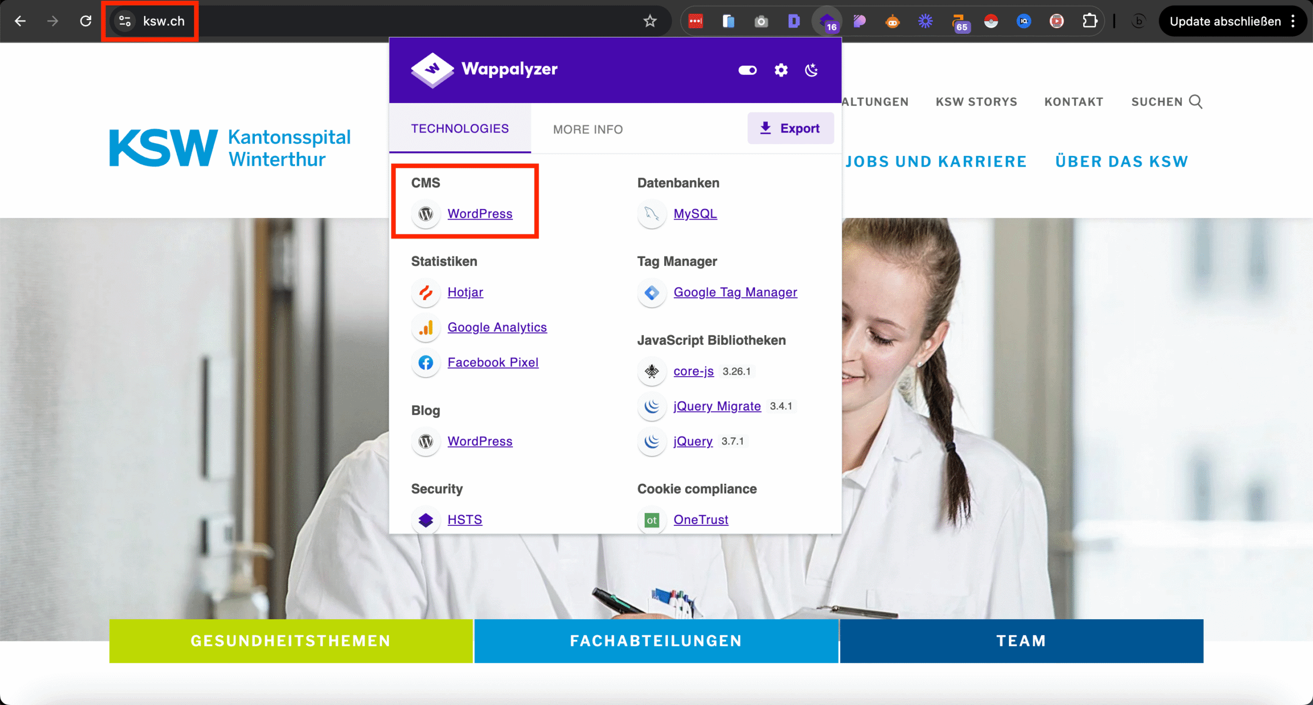 Screenshot von der Website 