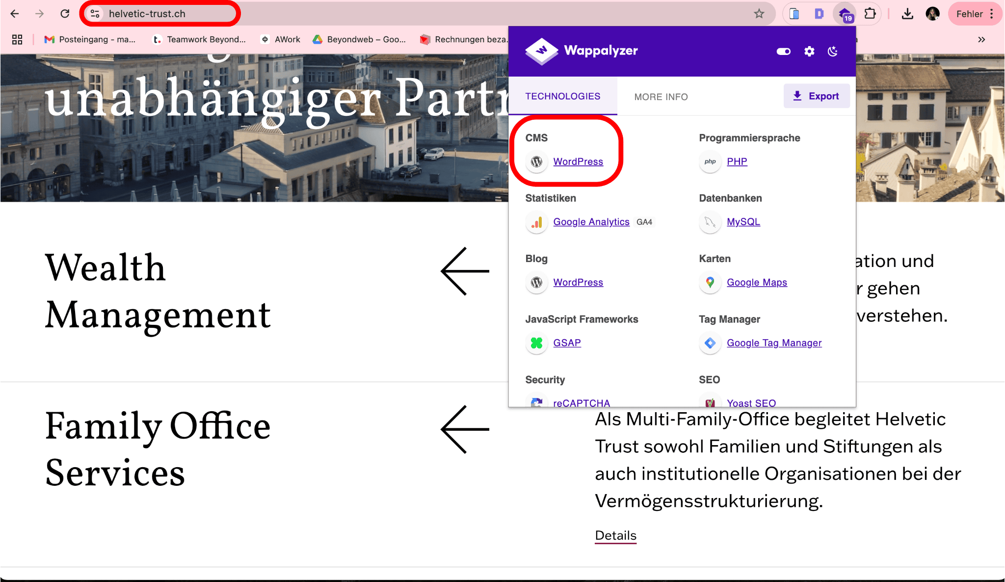 Screenshot von der Website 
