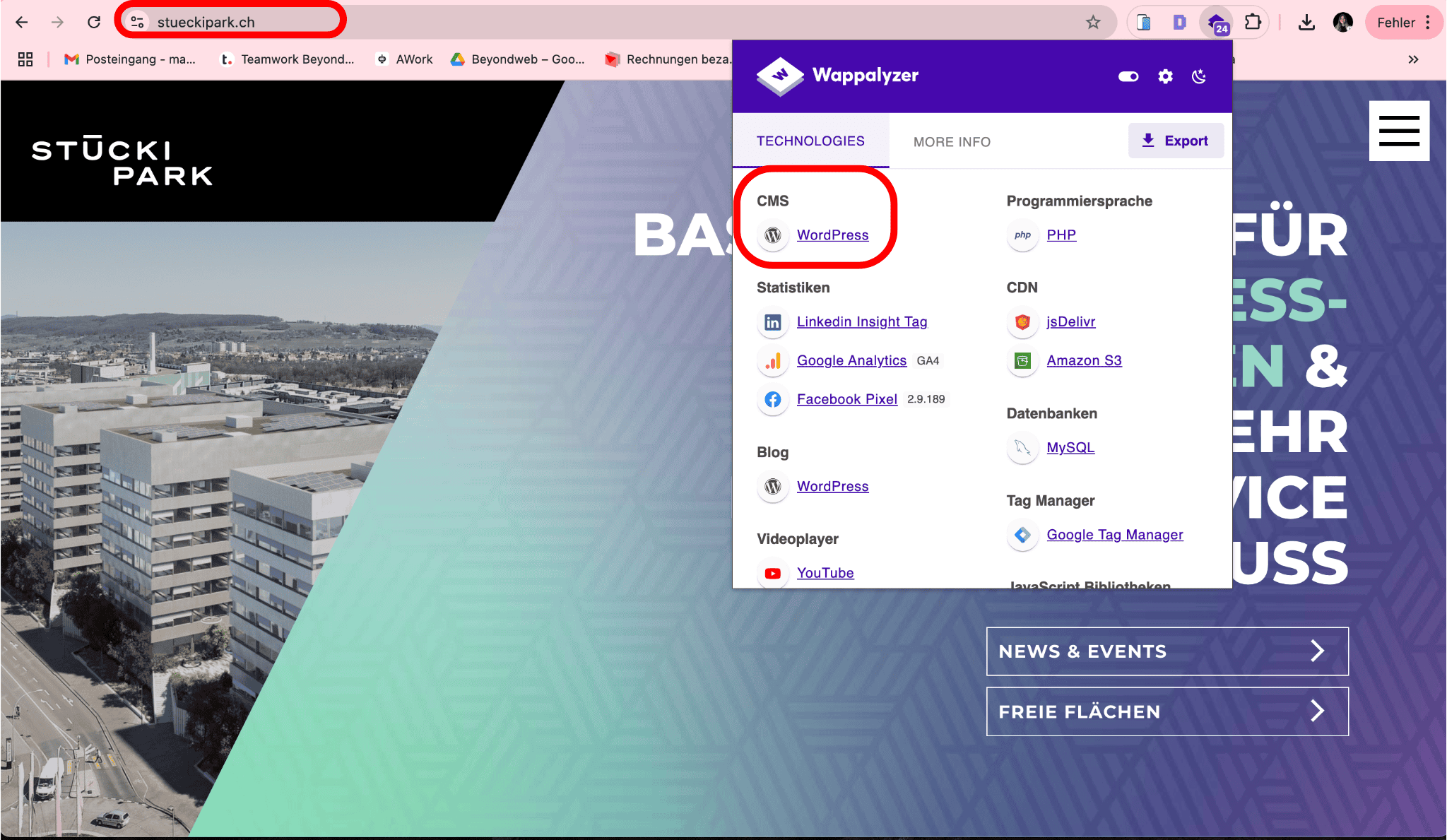 Screenshot von der Website 