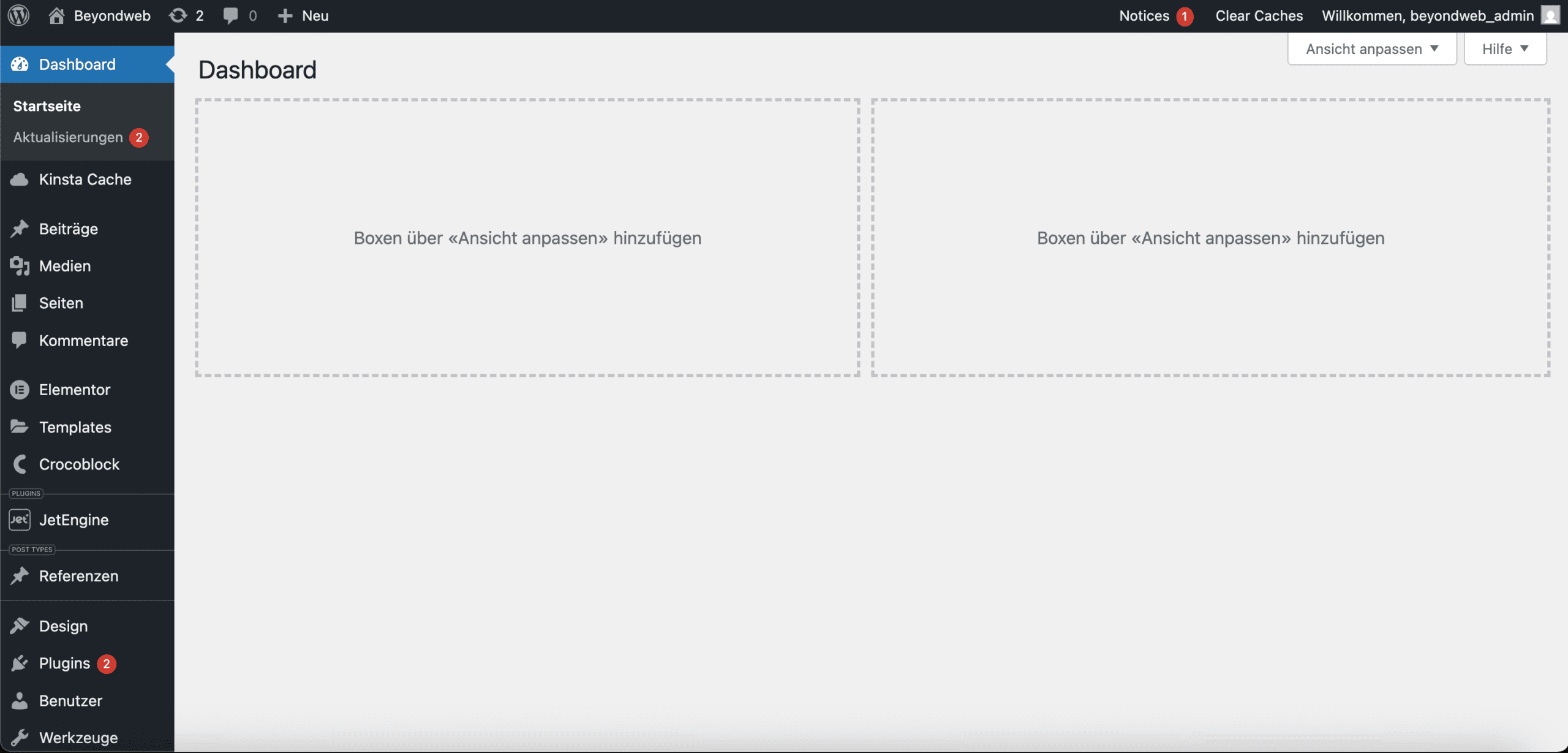 Screenshot von WordPress Dashboard