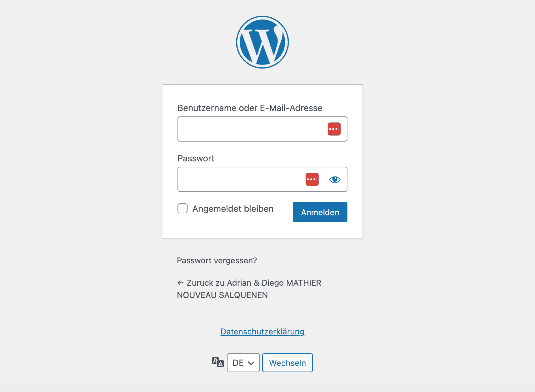 Screenshot vom WordPress Login-Screen