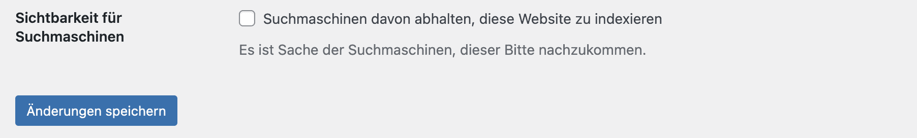 Sichtbarkeit für Suchmaschinen WordPress Einstellung