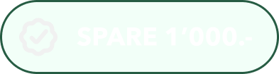 Ein runder, rechteckiger Knopf mit grünem Rand und dem Text "SPARE 1'000.-" in Weiß auf hellgrünem Hintergrund.