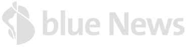Graues "blue News"-Logo mit einem stilisierten blauen Tropfen-Symbol auf der linken Seite.